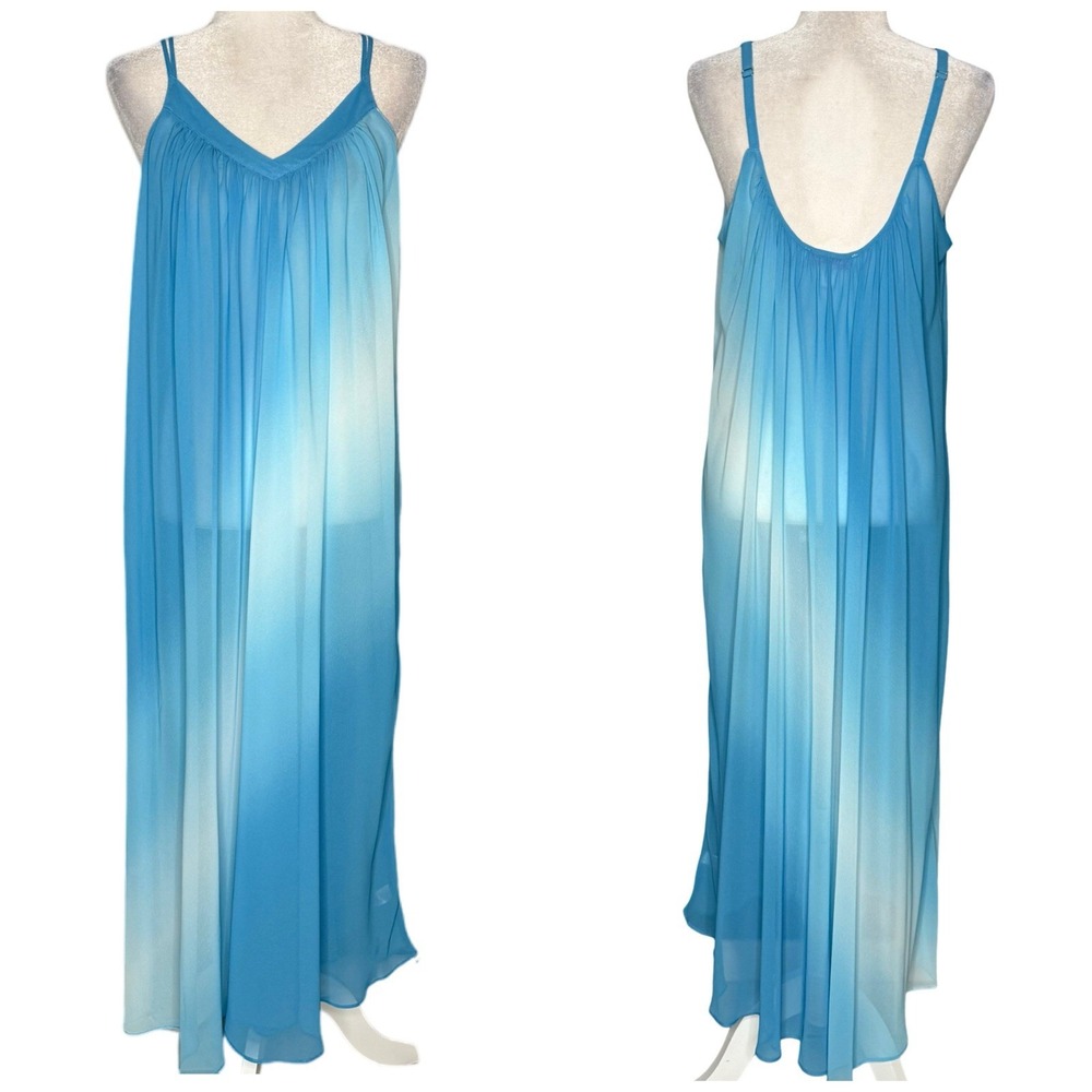 Oscar de la Renta Pink Label Long Night Gown Large Blue Ombre Silky Chiffon